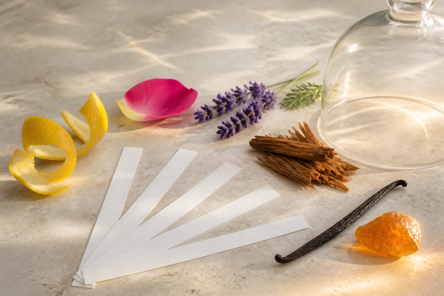 Mouillette bianche con agrumi, rosa, lavanda, cedro, vaniglia e resina ambrata