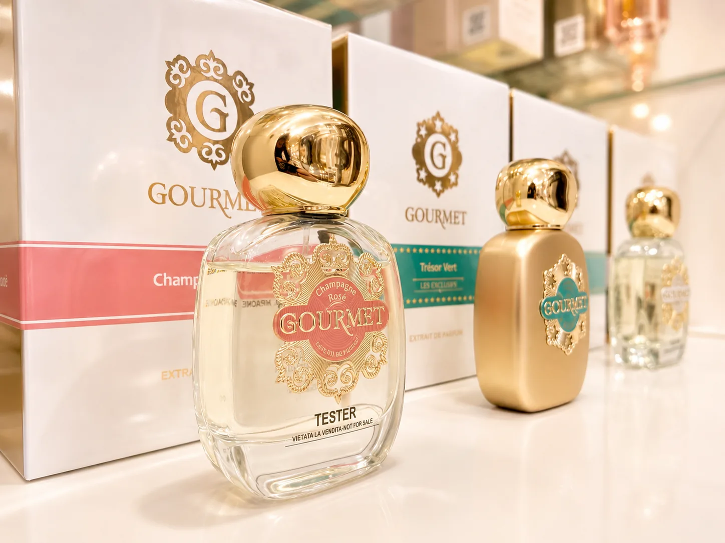 Profumi Gourmet con dettagli dorati