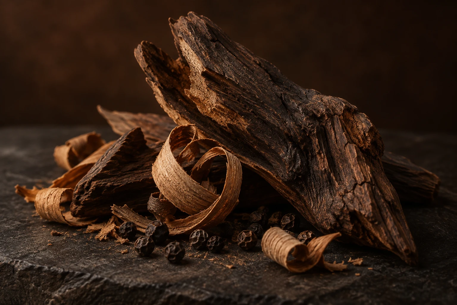 Frammenti e riccioli di legno scuro per l’accordo Akigalawood