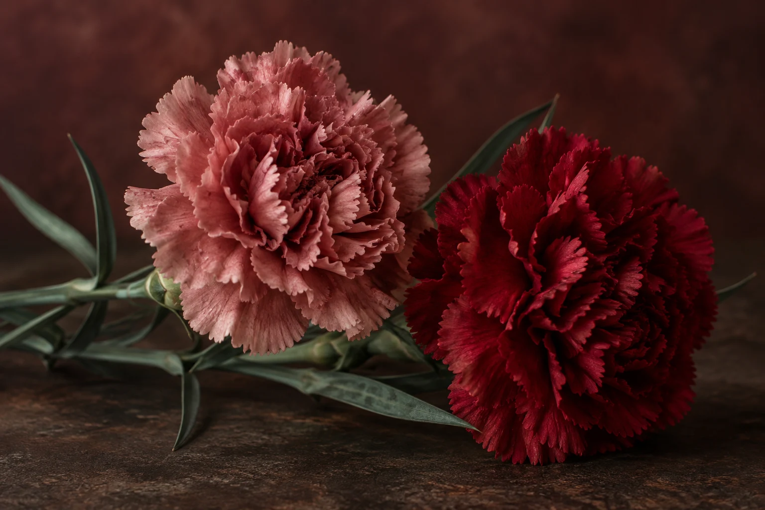 Garofani rosa e cremisi dai petali increspati