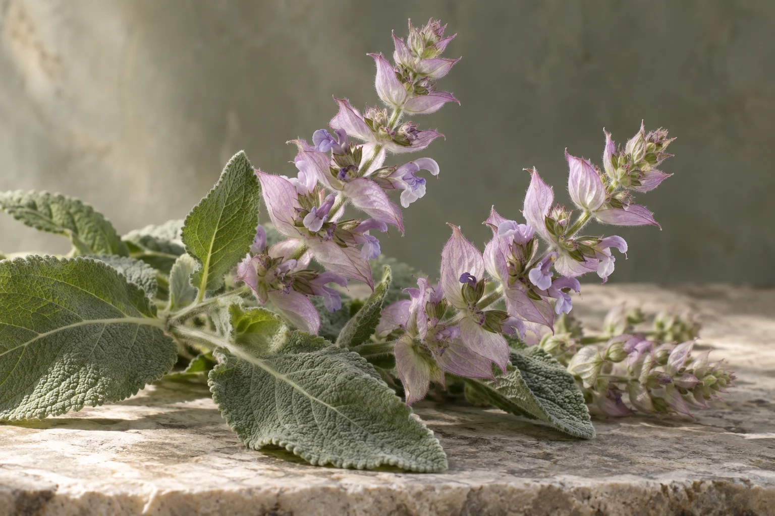 Spighe lilla e foglie vellutate di salvia sclarea
