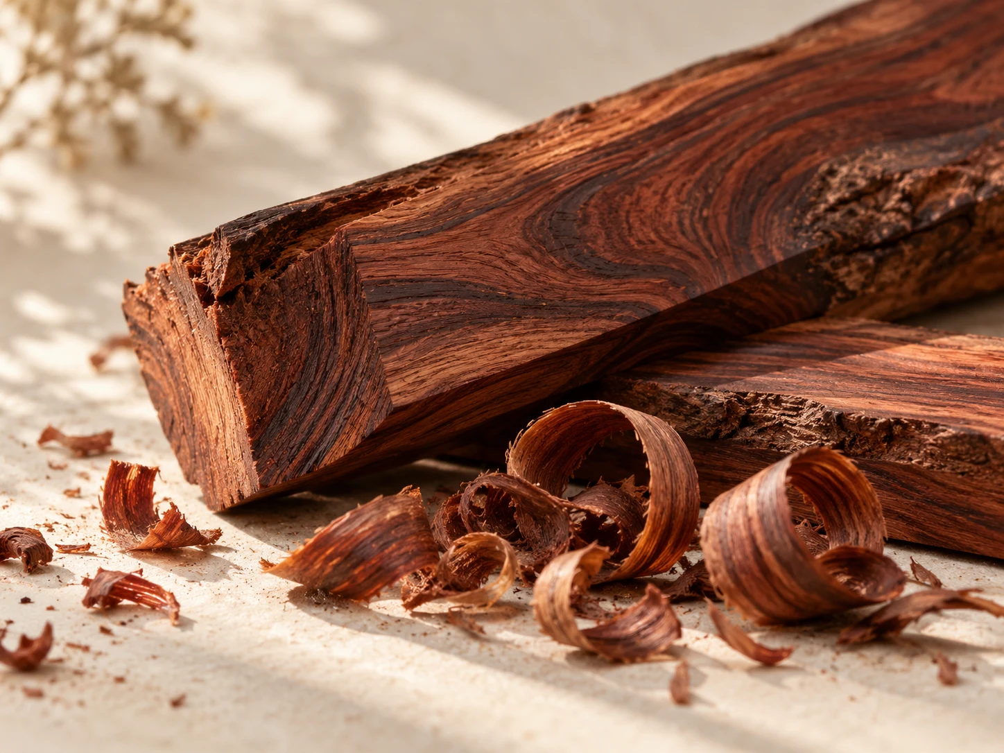 Legno di palissandro rossobruno con venature e trucioli