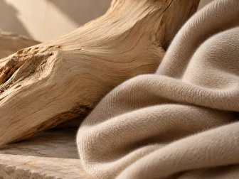 Legno chiaro accostato a un tessuto morbido color crema