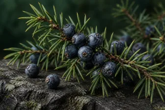 Bacche blu di ginepro su rametti sempreverdi