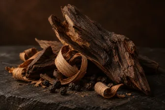 Frammenti e riccioli di legno scuro per l’accordo Akigalawood